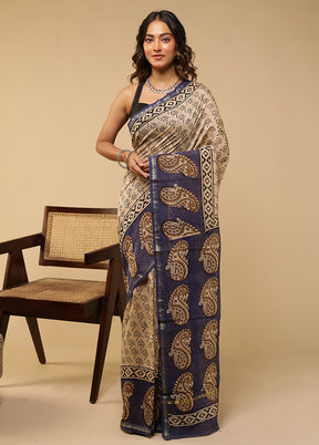 Cream Chanderi Silk Saree With Blouse Piece