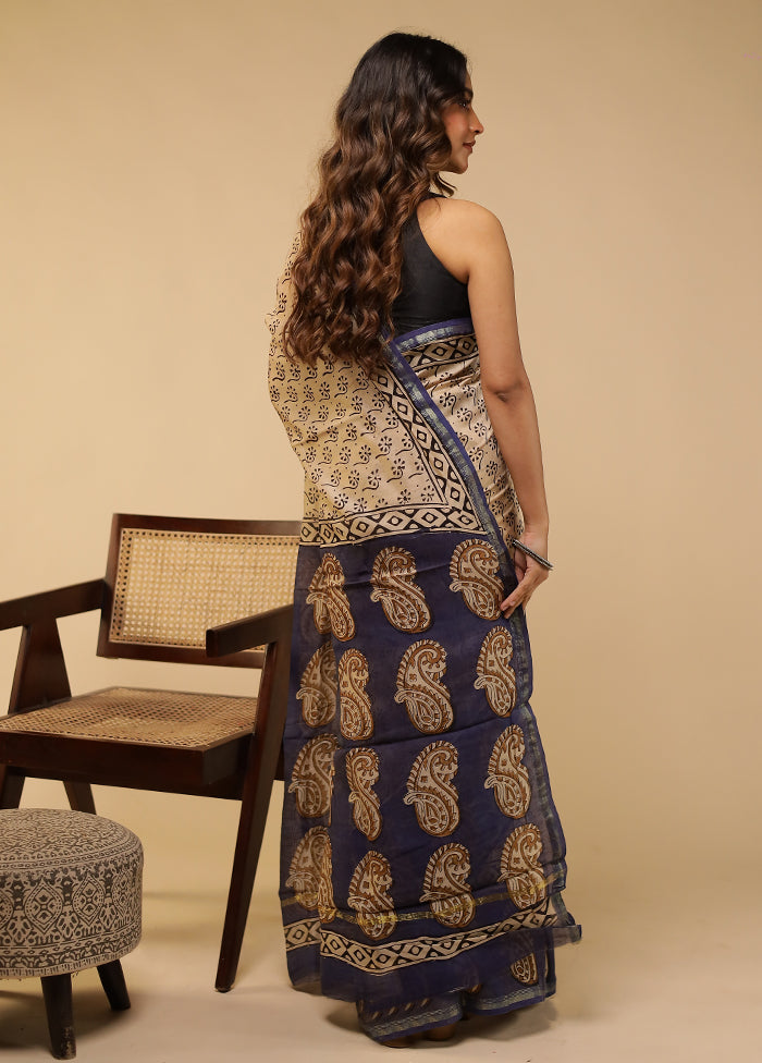 Cream Chanderi Silk Saree With Blouse Piece