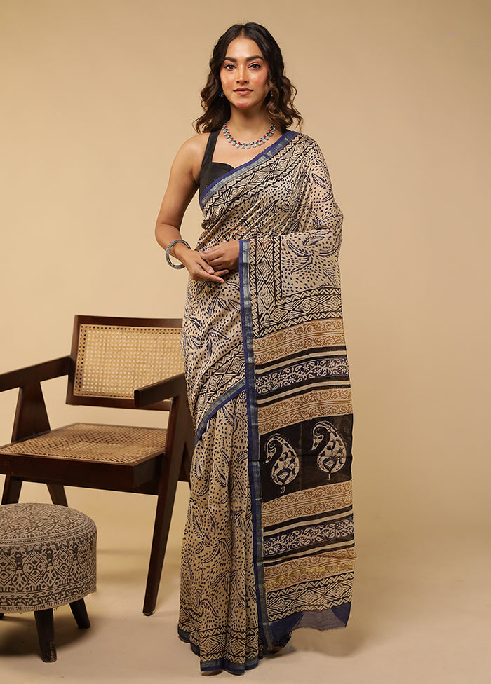Cream Chanderi Silk Saree With Blouse Piece