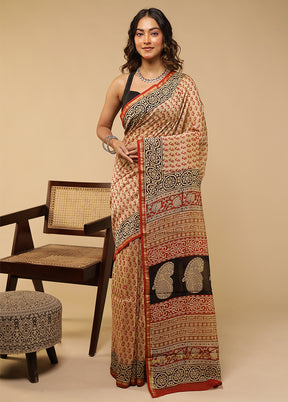 Cream Chanderi Silk Saree With Blouse Piece
