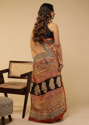 Cream Chanderi Silk Saree With Blouse Piece