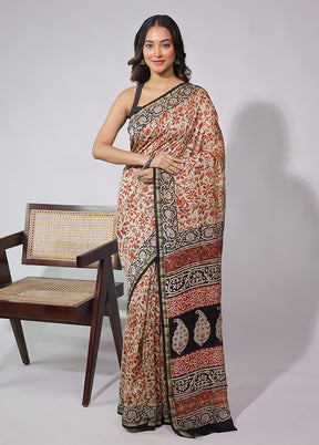 Cream Chanderi Silk Saree With Blouse Piece