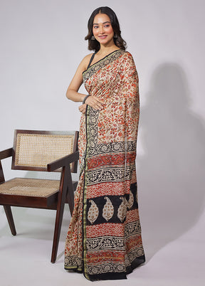 Cream Chanderi Silk Saree With Blouse Piece