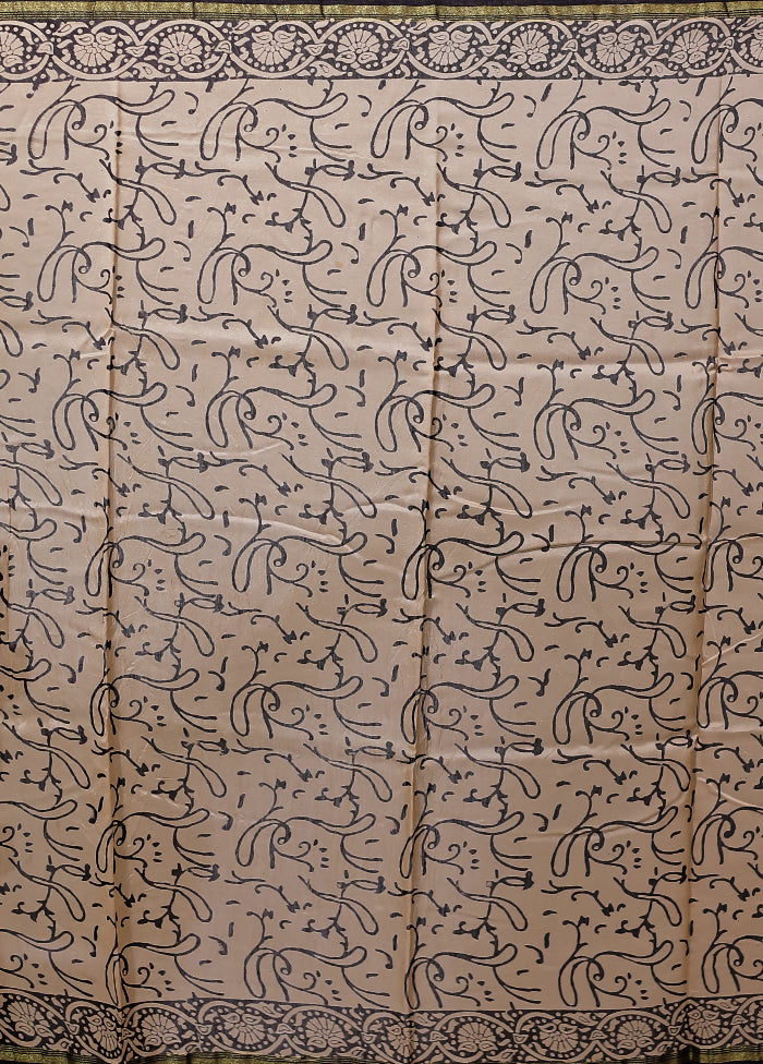 Cream Chanderi Silk Saree With Blouse Piece