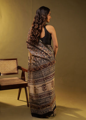 Cream Chanderi Silk Saree With Blouse Piece