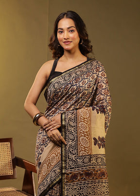 Cream Chanderi Silk Saree With Blouse Piece