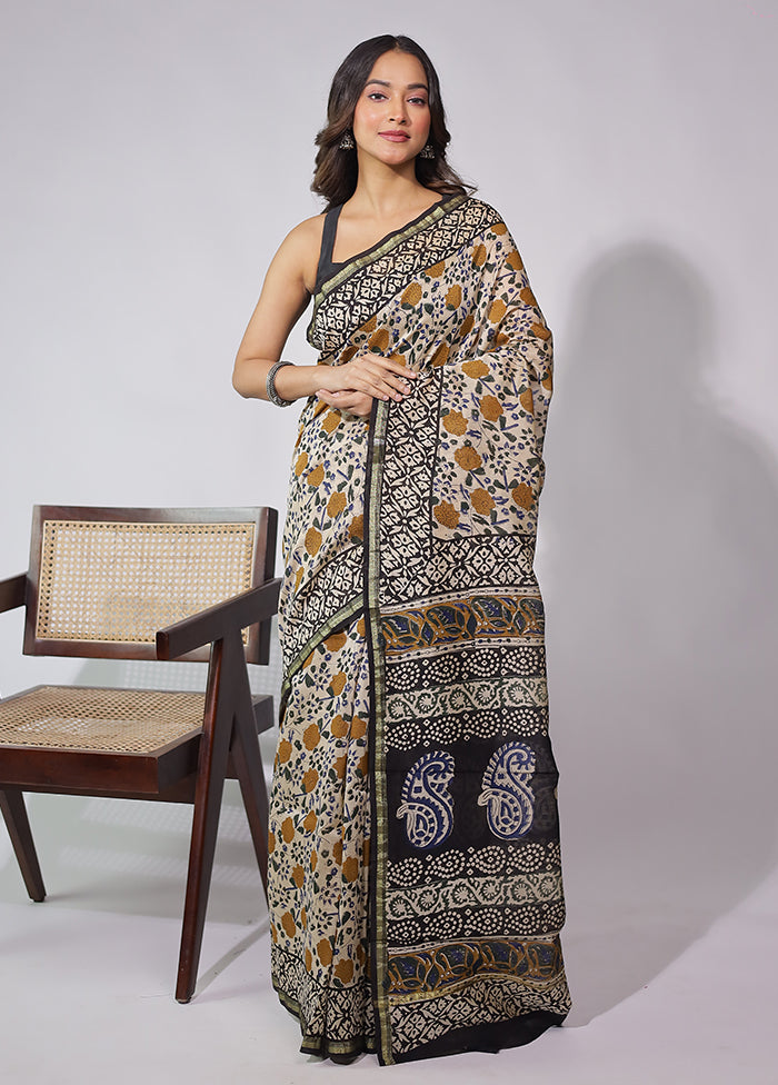 Cream Chanderi Silk Saree With Blouse Piece