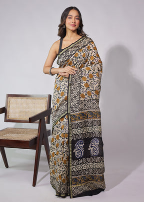 Cream Chanderi Silk Saree With Blouse Piece