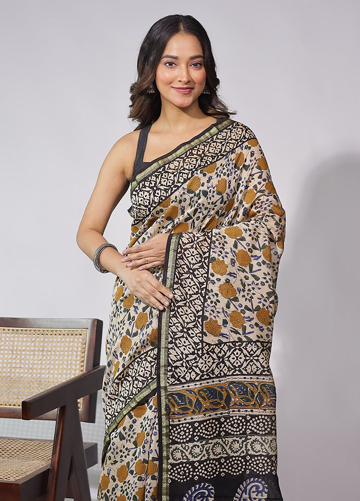 Cream Chanderi Silk Saree With Blouse Piece