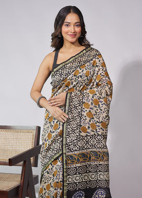 Cream Chanderi Silk Saree With Blouse Piece