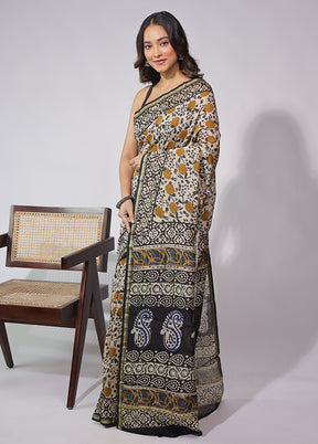 Cream Chanderi Silk Saree With Blouse Piece