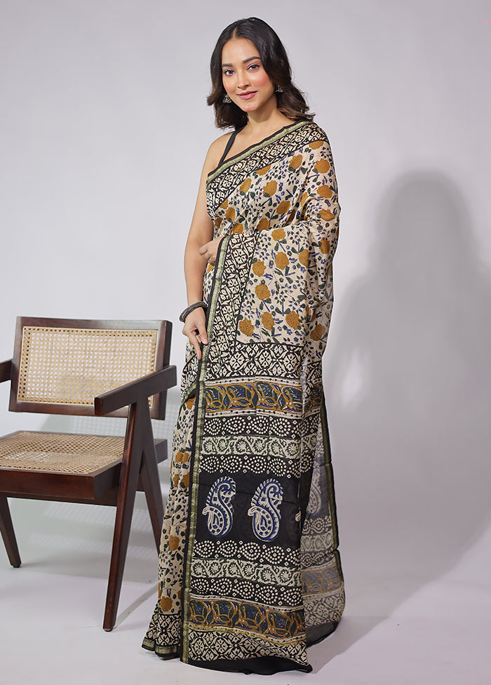 Cream Chanderi Silk Saree With Blouse Piece