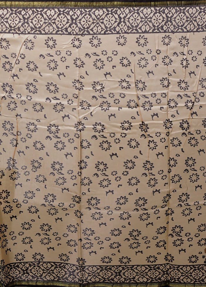 Cream Chanderi Silk Saree With Blouse Piece