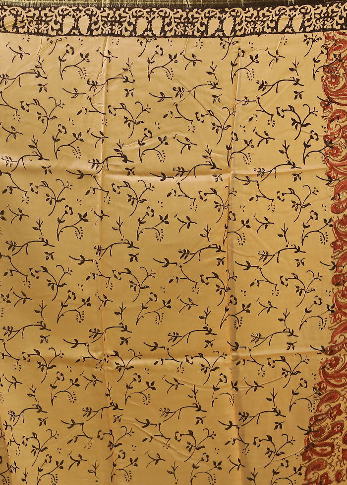 Cream Chanderi Silk Saree With Blouse Piece