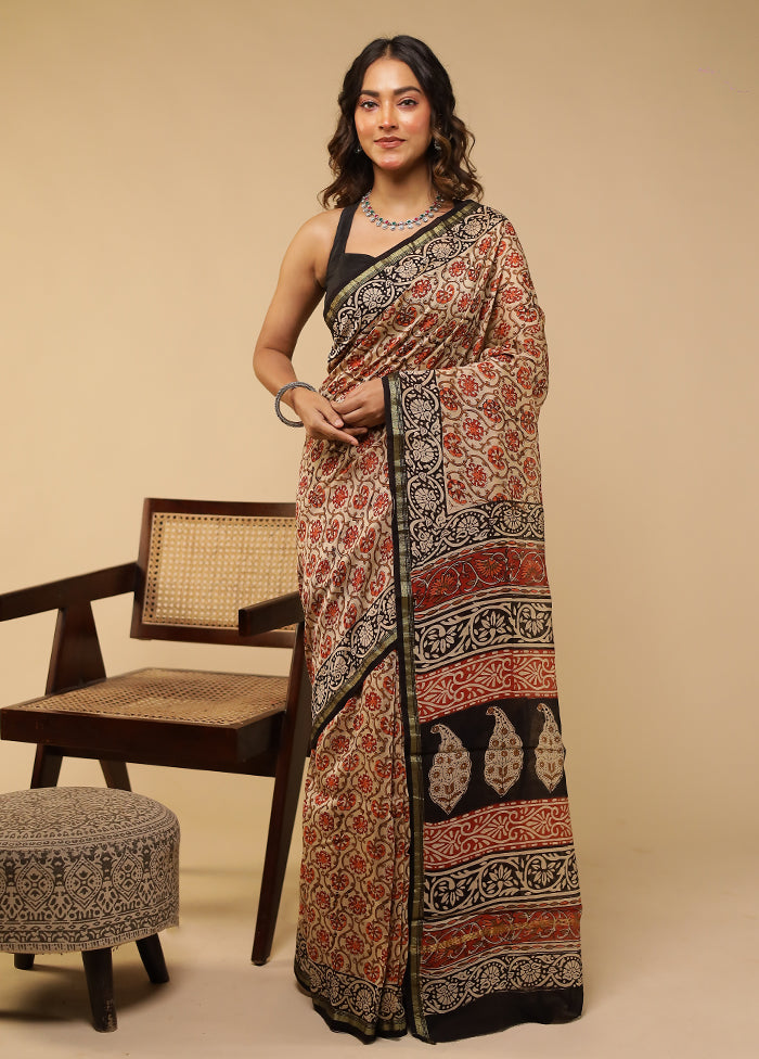 Cream Chanderi Silk Saree With Blouse Piece