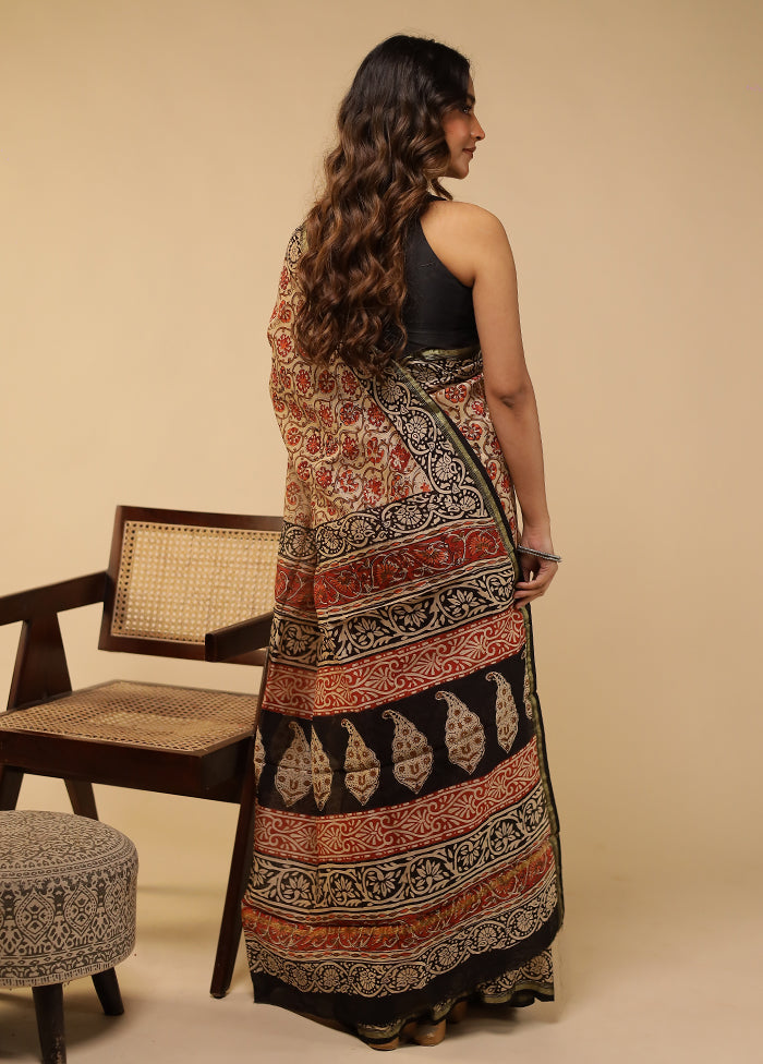 Cream Chanderi Silk Saree With Blouse Piece