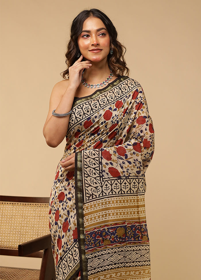 Cream Chanderi Silk Saree With Blouse Piece