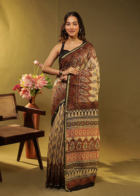 Cream Chanderi Silk Saree With Blouse Piece