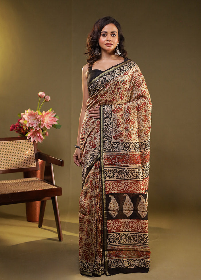 Cream Chanderi Silk Saree With Blouse Piece