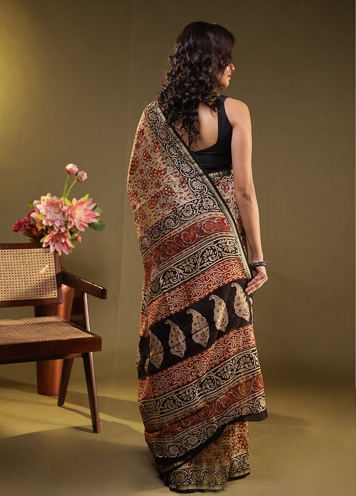 Cream Chanderi Silk Saree With Blouse Piece