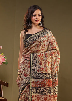 Cream Chanderi Silk Saree With Blouse Piece