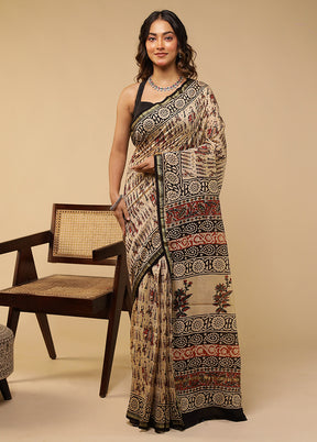 Cream Chanderi Silk Saree With Blouse Piece