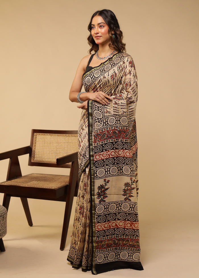Cream Chanderi Silk Saree With Blouse Piece