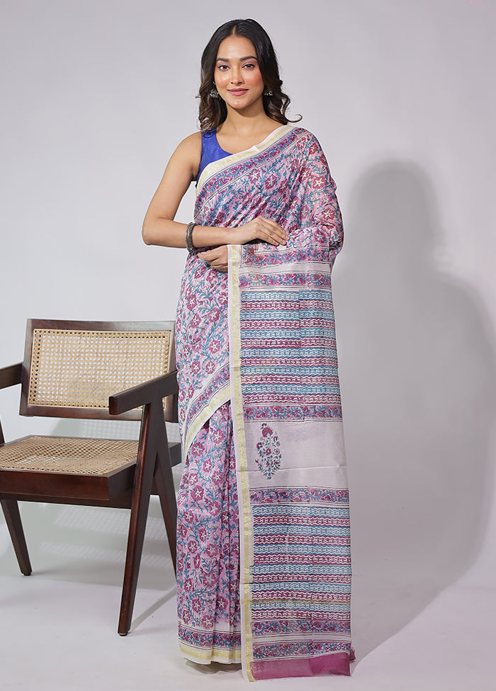 Pink Chanderi Silk Saree With Blouse Piece
