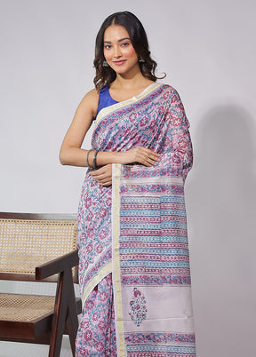 Pink Chanderi Silk Saree With Blouse Piece
