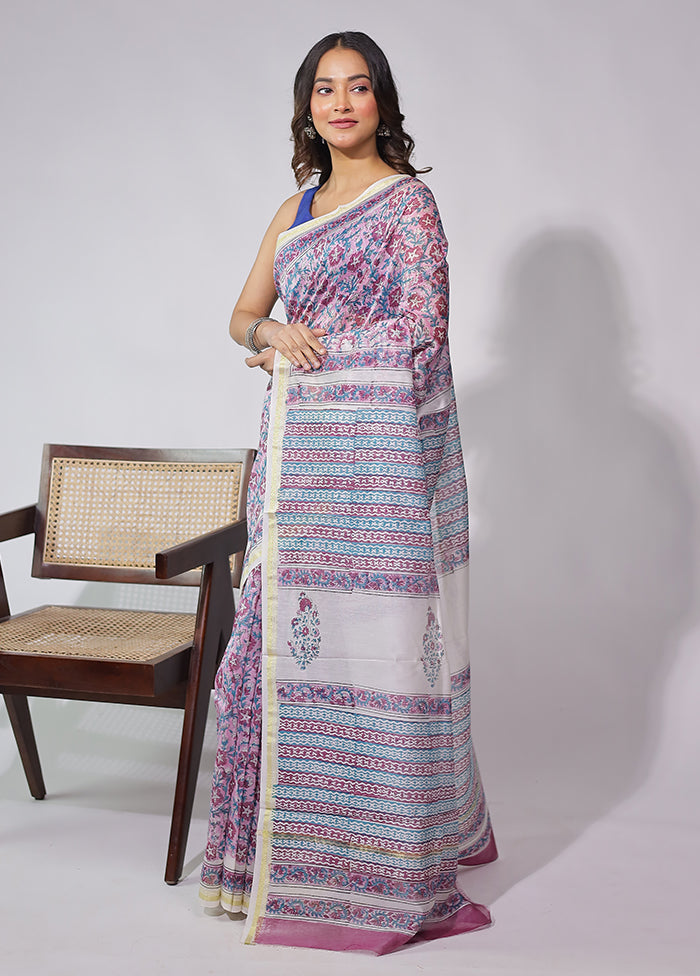 Pink Chanderi Silk Saree With Blouse Piece