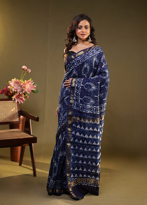 Blue Chanderi Silk Saree With Blouse Piece
