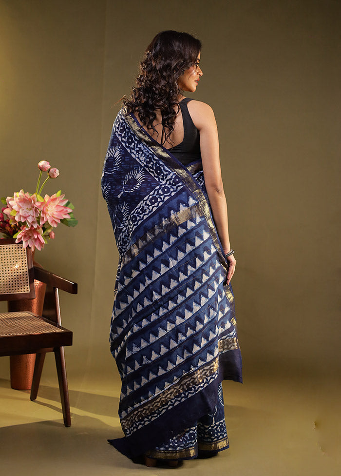 Blue Chanderi Silk Saree With Blouse Piece