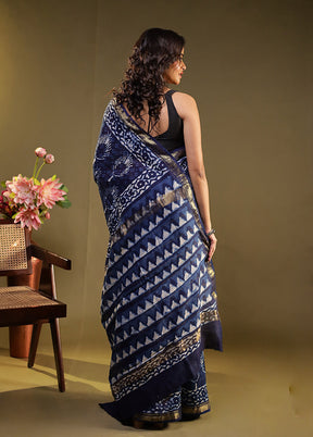 Blue Chanderi Silk Saree With Blouse Piece