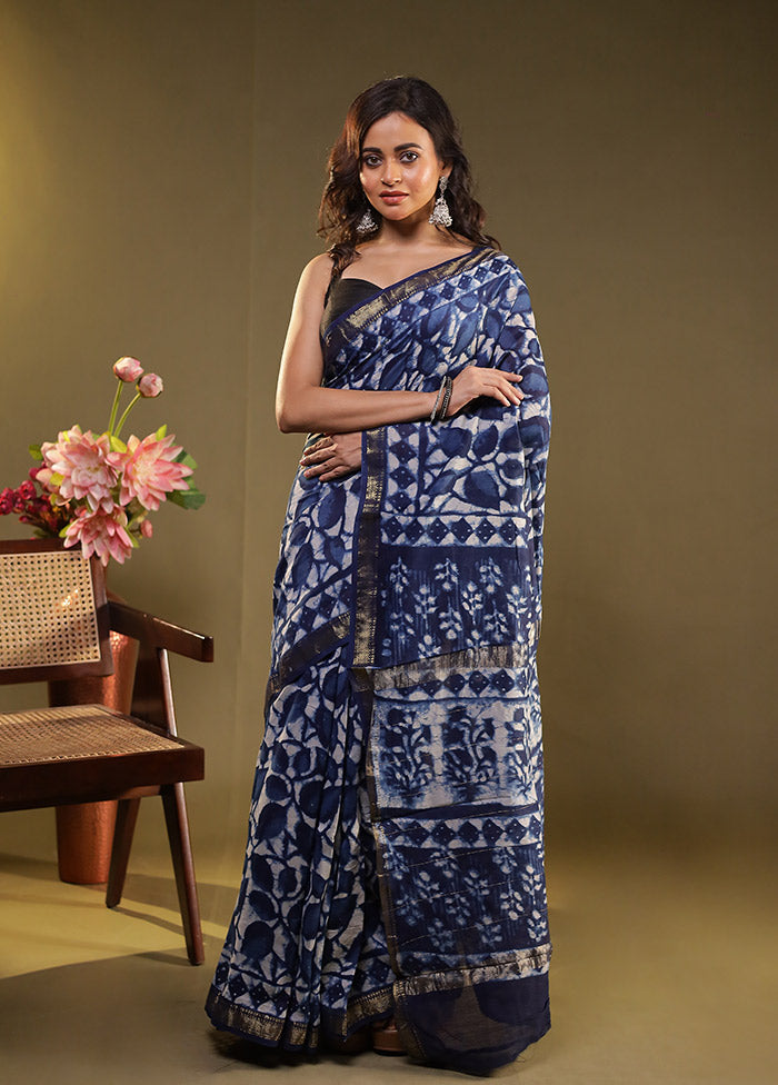 Blue Chanderi Silk Saree With Blouse Piece