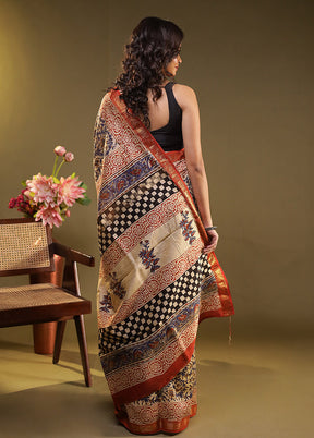Cream Chanderi Silk Saree With Blouse Piece
