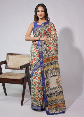 Cream Chanderi Silk Saree With Blouse Piece
