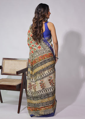 Cream Chanderi Silk Saree With Blouse Piece