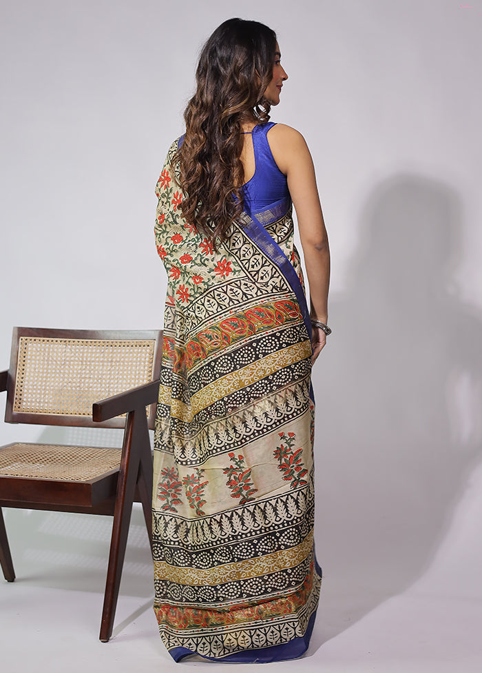 Cream Chanderi Silk Saree With Blouse Piece