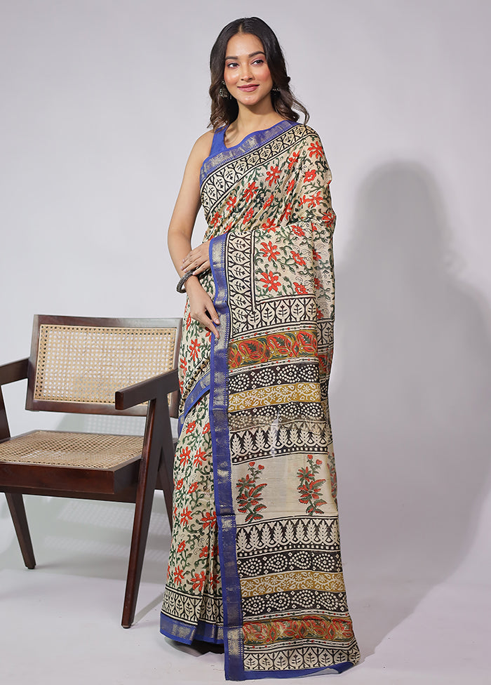 Cream Chanderi Silk Saree With Blouse Piece