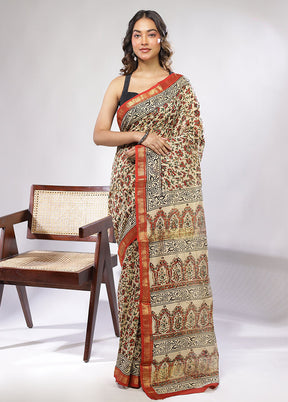 Cream Chanderi Silk Saree With Blouse Piece