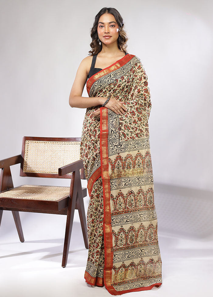 Cream Chanderi Silk Saree With Blouse Piece