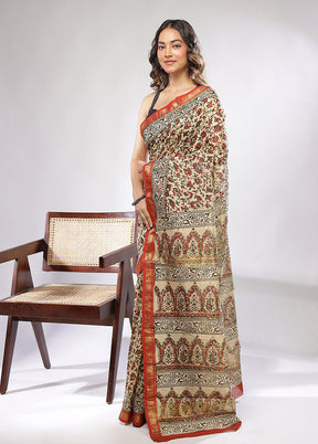 Cream Chanderi Silk Saree With Blouse Piece