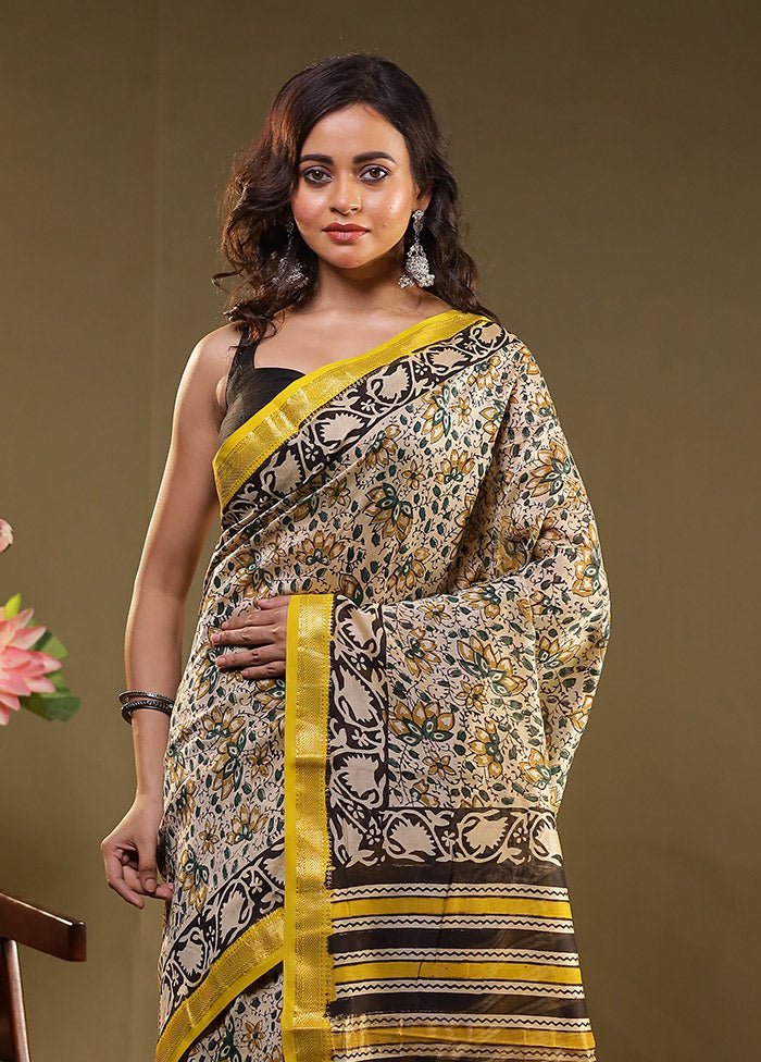 Cream Chanderi Silk Saree With Blouse Piece