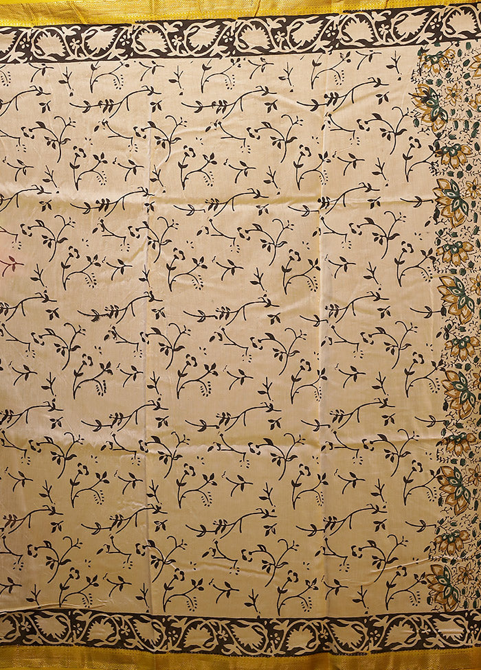 Cream Chanderi Silk Saree With Blouse Piece