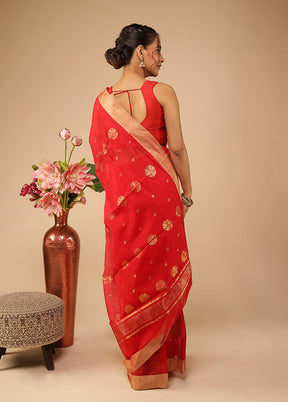 Red Chanderi Silk Saree With Blouse Piece