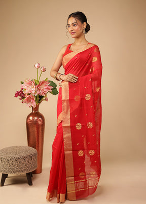 Red Chanderi Silk Saree With Blouse Piece