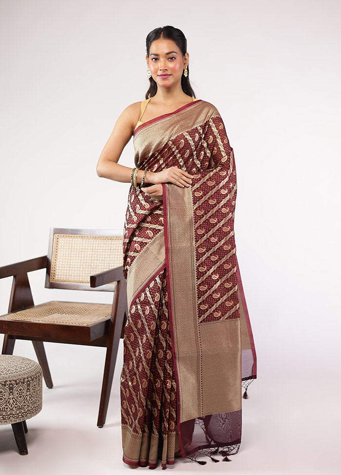 Brown Kora Silk Saree With Blouse Piece