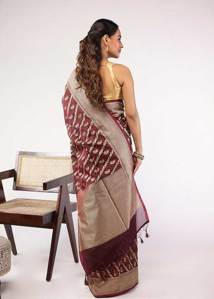 Brown Kora Silk Saree With Blouse Piece