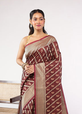 Brown Kora Silk Saree With Blouse Piece