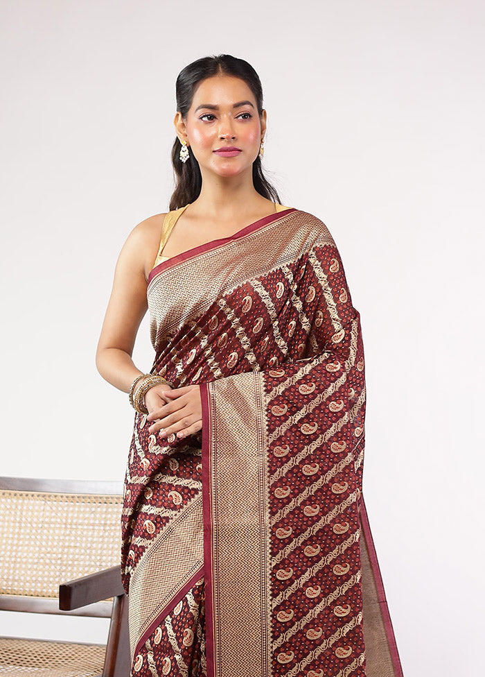 Brown Kora Silk Saree With Blouse Piece